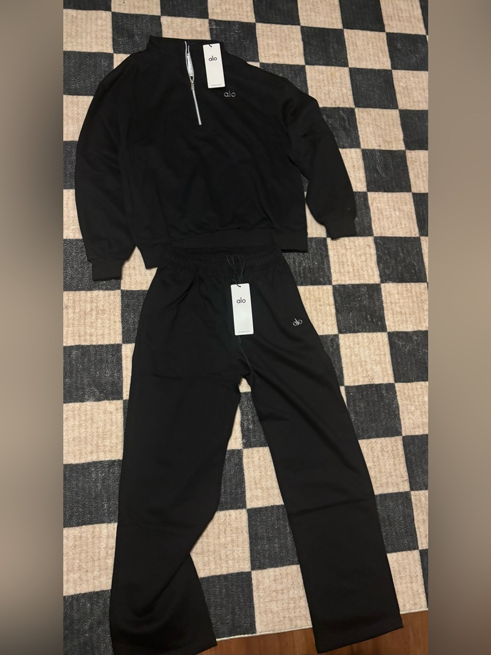 ALO Yoga Black Track Pants & Pullover Set